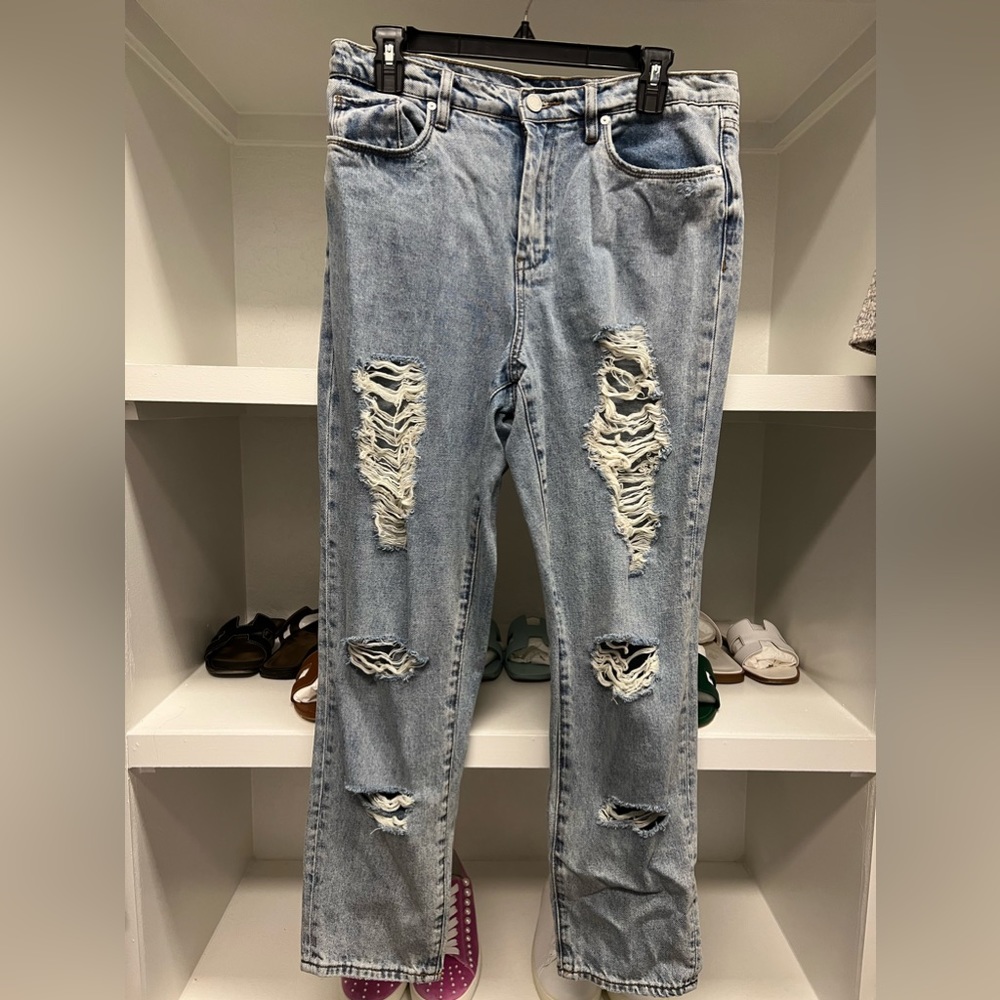 Blank NYC distressed tapered leg jean